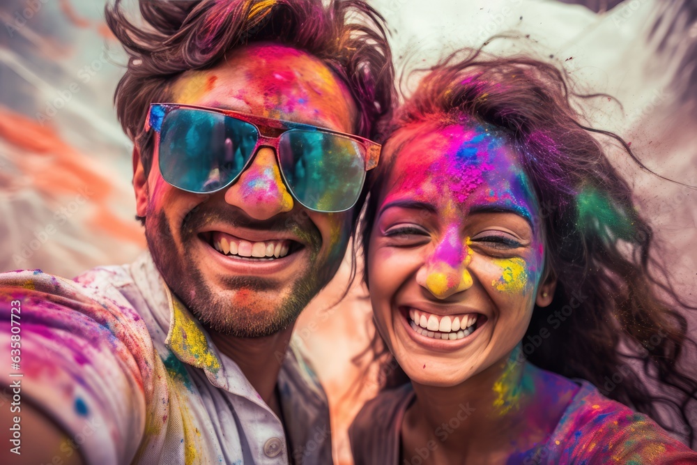 Colorful couple enjoying a festival or event. A fictional character Created By Generated AI.