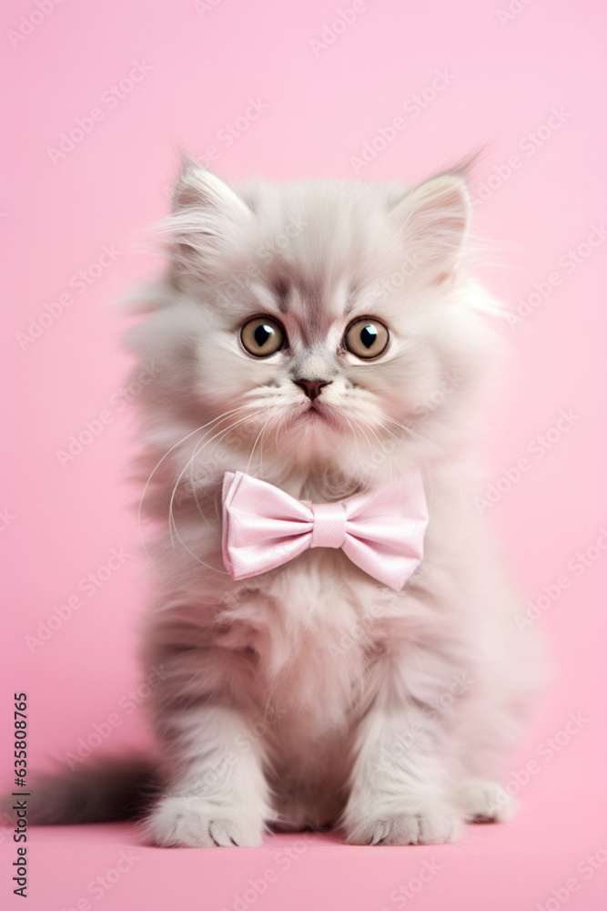 Fototapeta premium Persian cat with bowtie on pastel background