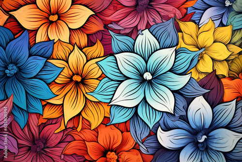 Line art of colorful flowers Background