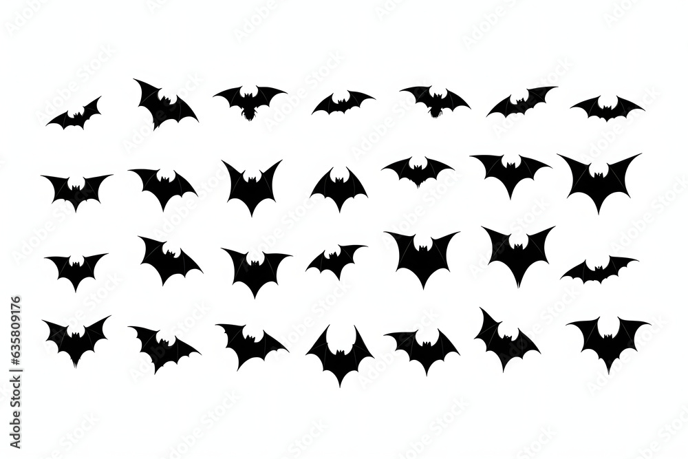 Naklejka premium Halloween bat silhouette set isolated on white background. Spooky black horror bat graphic. Vector illustration