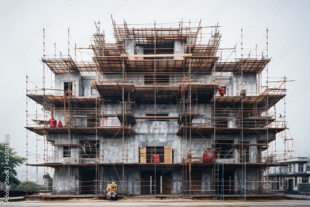 Construction scaffolding and building site. Generative AI Construction scaffolding and building site. Generative AI