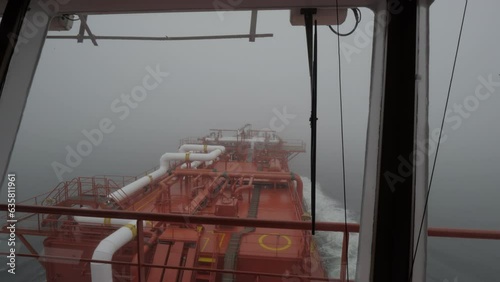 LNG tanker at sea in dense fog