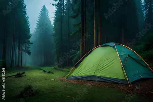 rain on the tent in the quiet, calm and peaceful forest