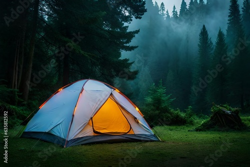 rain on the tent in the quiet, calm and peaceful forest