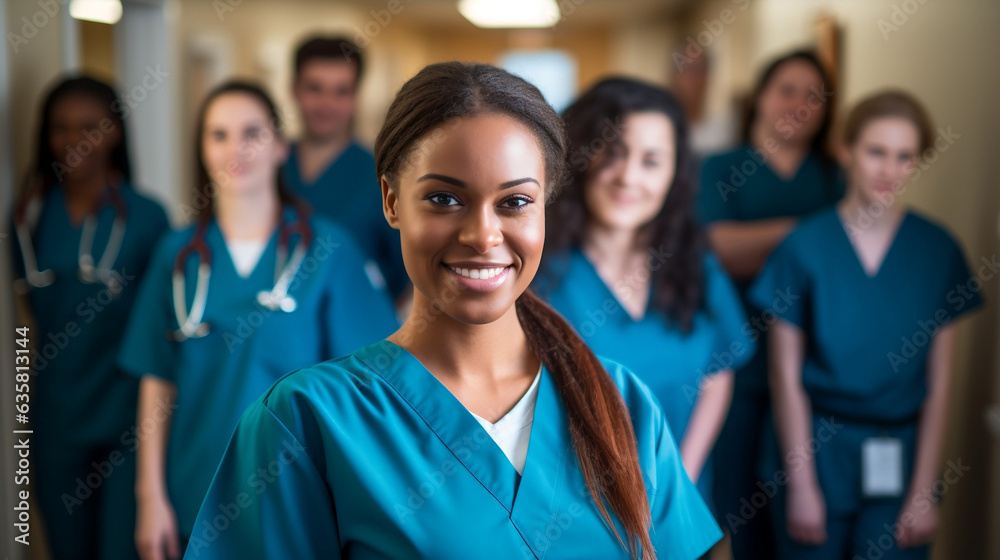Portrait of a young nursing student standing with her friends Portrait of a young nursing student standing with her friends