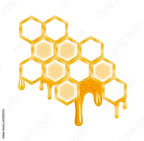 honey dripping from honeycomb isolated on white background