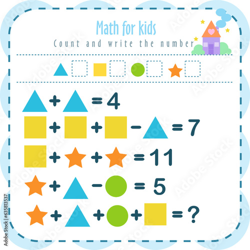 Math for kids kindergarten, count and write the numbers , children education 