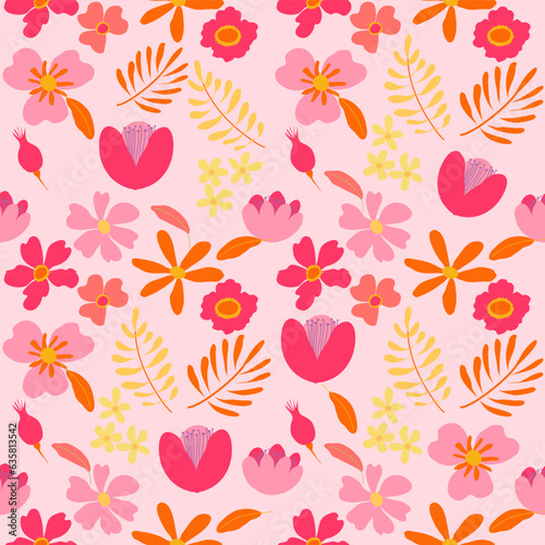 Cute Pink flowers seamless pattern trendy style 