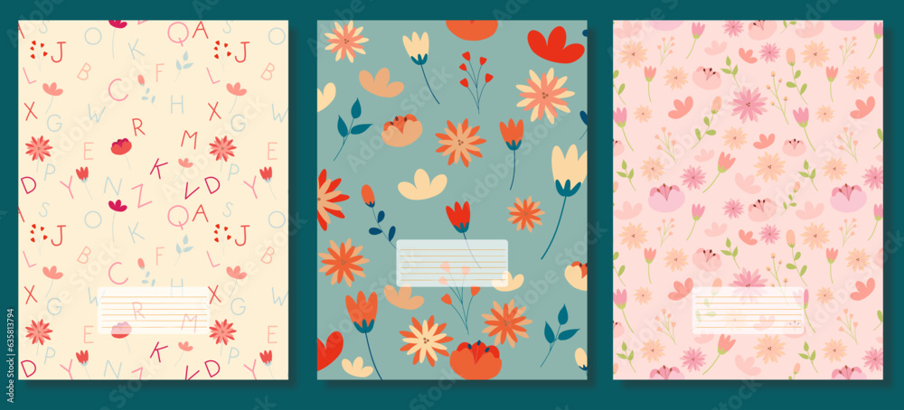 Fototapeta premium Set Cover for notebook with flowers 