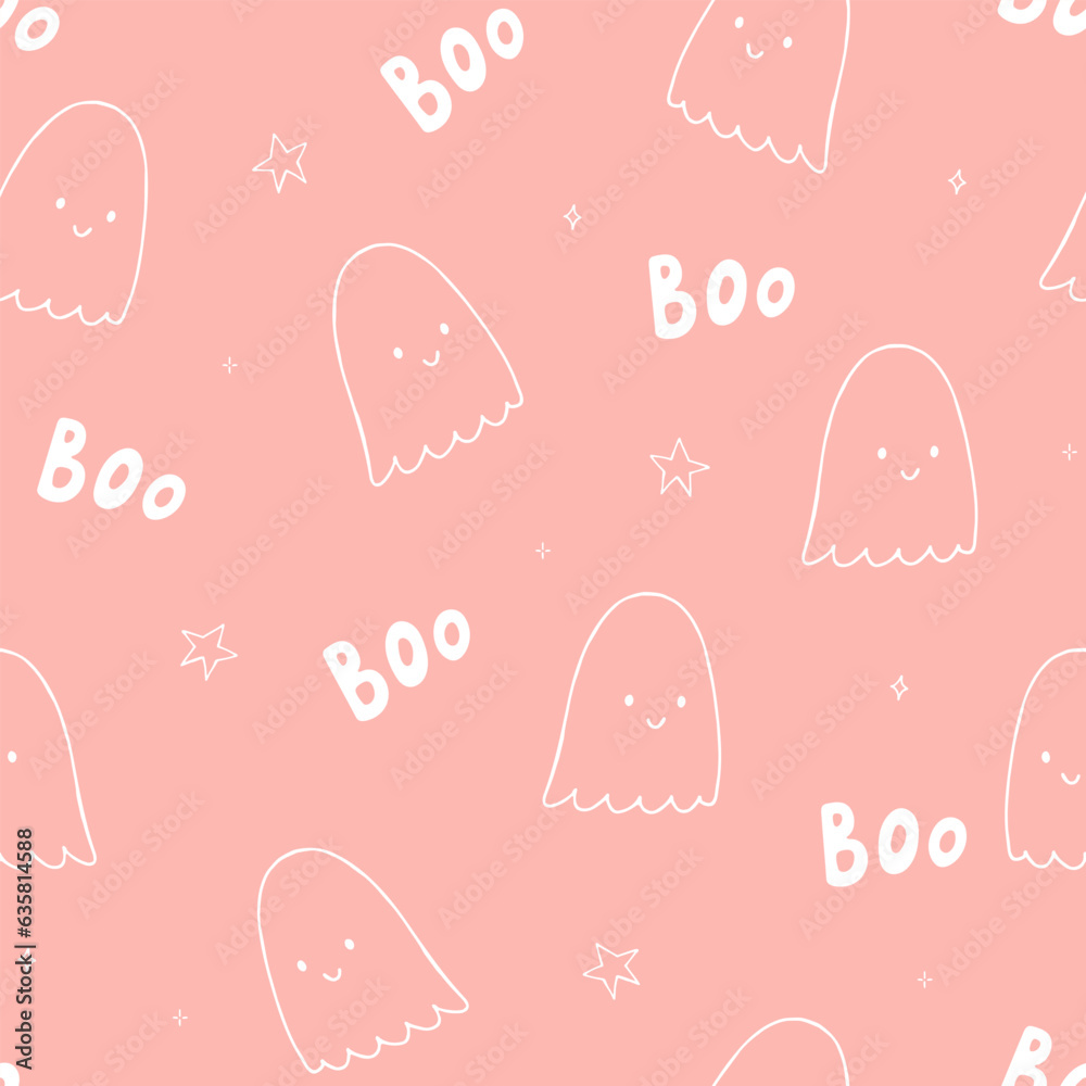 Halloween doodle seamless pattern. Halloween background with ghosts. Halloween doodle seamless pattern. Halloween background with ghosts.
