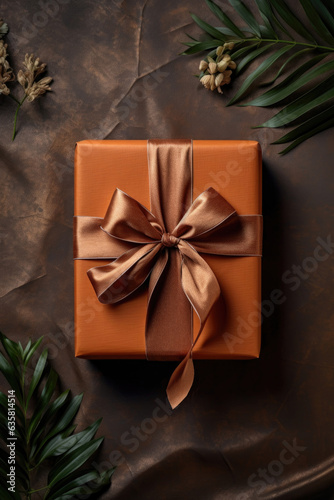 Brown square box with ribbon and bow © Julia Jones