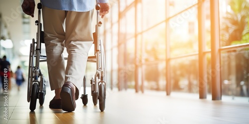Image of senior disabled person holding walking zimmer photo