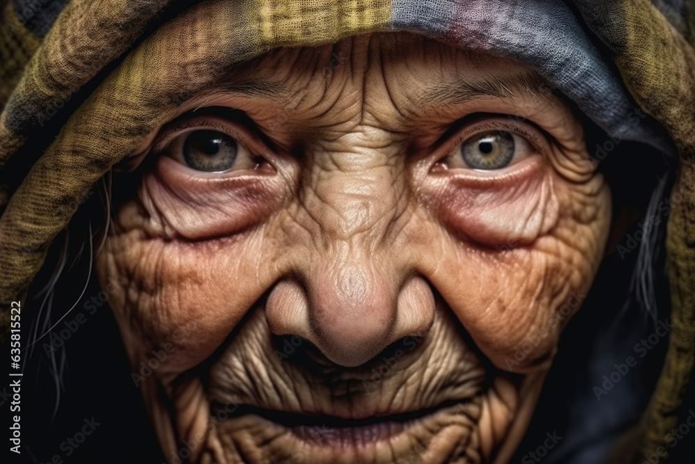 An old woman with deep wrinkles An old woman with deep wrinkles