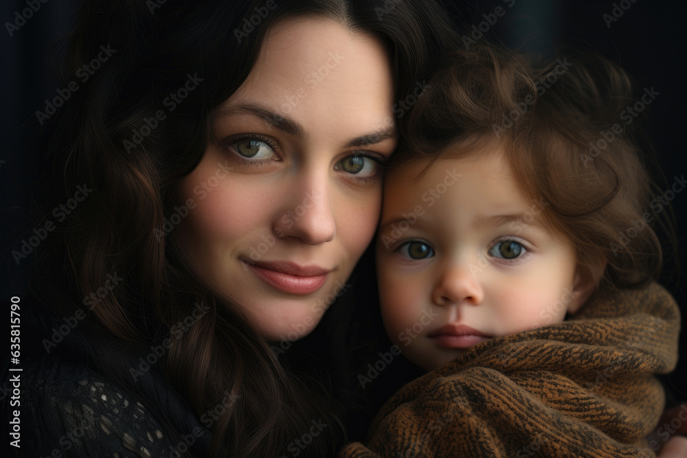 A close-up photo of a woman with a child. Portrait of a happy family A close-up photo of a woman with a child. Portrait of a happy family