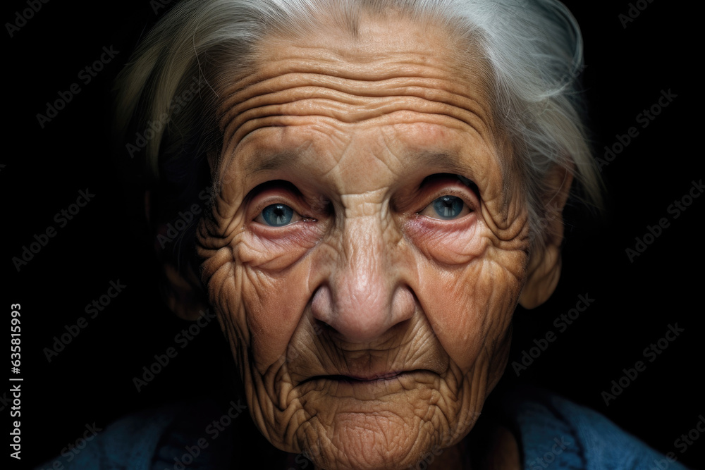 An old woman with deep wrinkles