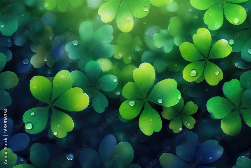 Shamrocks on a green background celebrate St. Patrick's Day.