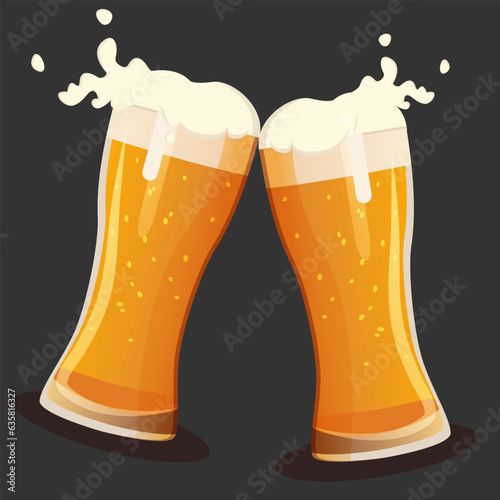 Beer glass with foam for bar on a dark background. Vector illustration EPS10.
