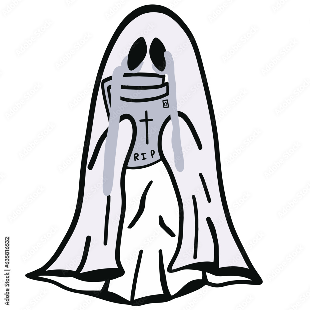Halloween cartoon symbols hand drawns black and white icon character. Vector illustration. Isolated on transparent background.