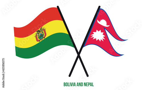 Bolivia and Nepal Flags Crossed And Waving Flat Style. Official Proportion. Correct Colors.