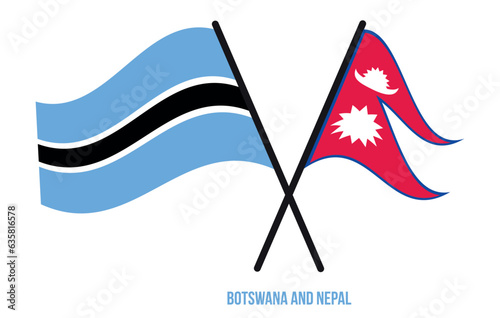 Botswana and Nepal Flags Crossed And Waving Flat Style. Official Proportion. Correct Colors.
