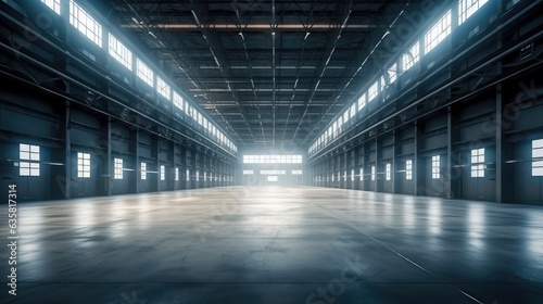 Empty warehouse in the logistics center, Cargo shipment concept, Shipping delivery service.