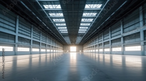 Modern empty warehouse  Logistics and shipping management center.
