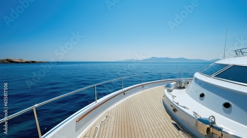 Cruise ship, Wide angle shot of front of the yacht in summer time, Travel. © visoot