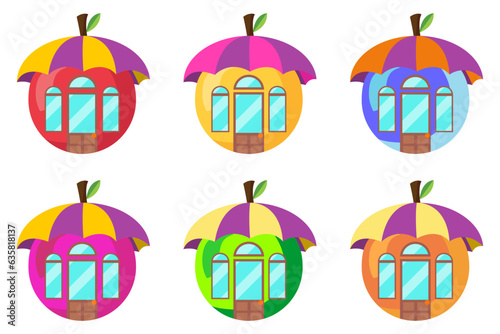 cute colourful fruit house shop icon