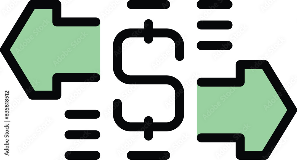 Convert money icon outline vector. Revenue. Profit finance color flat Convert money icon outline vector. Revenue. Profit finance color flat