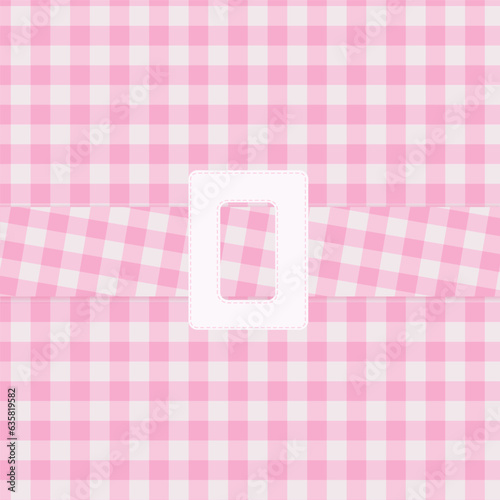 Pink checkered pattern for clothes with a white belt. Pattern for doll dress. Vector graphic texture for dress, cloth fashion fabric print.