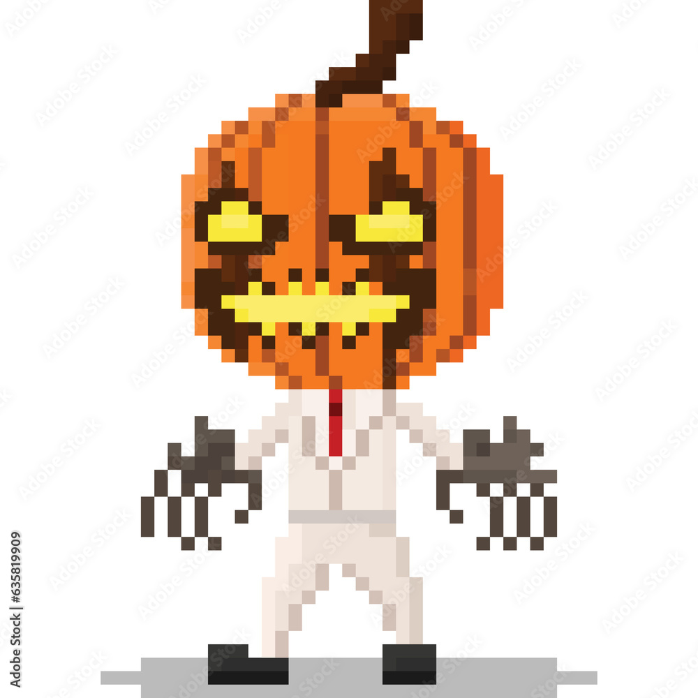 Pixel art pumpkin head scarcrow character Pixel art pumpkin head scarcrow character