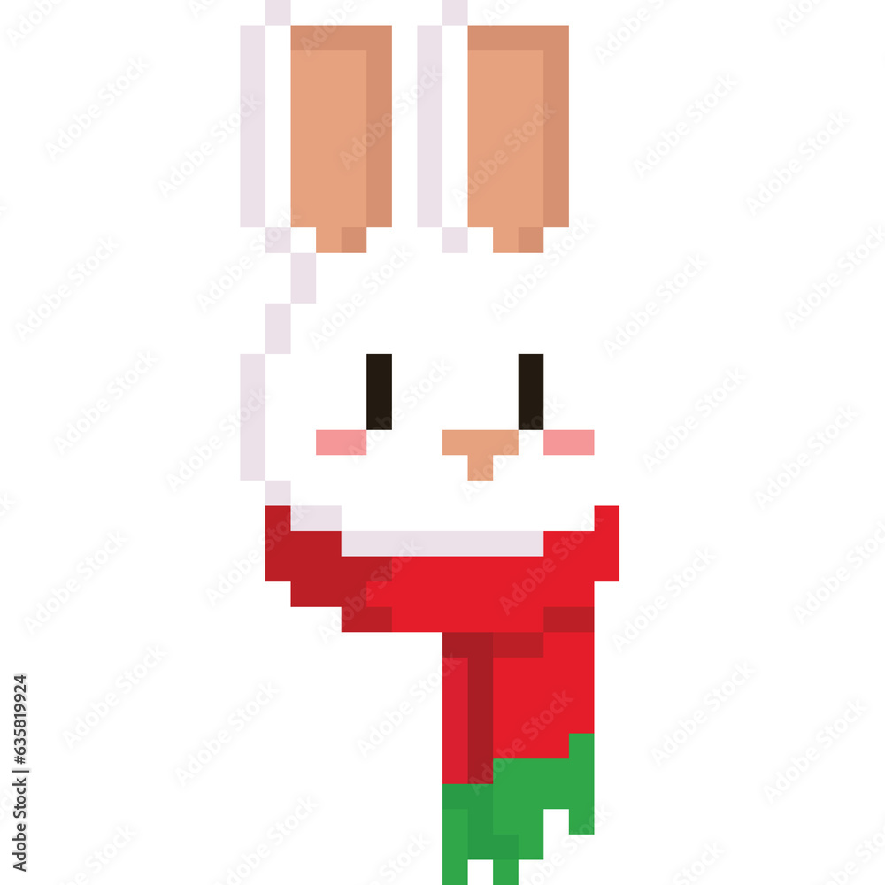 Pixel art rabbit head with red scarf Pixel art rabbit head with red scarf