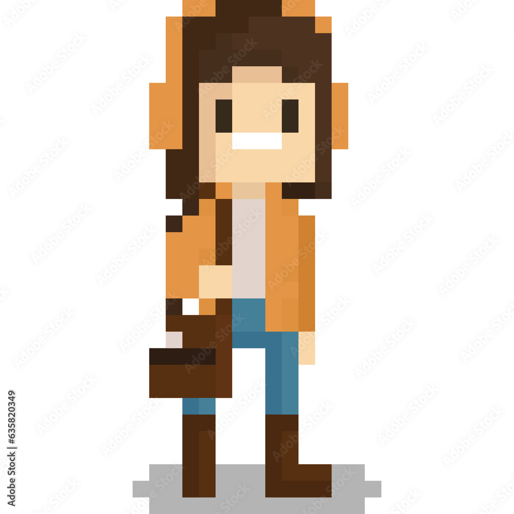 Fototapeta premium Pixel art woman character in winter costume 3