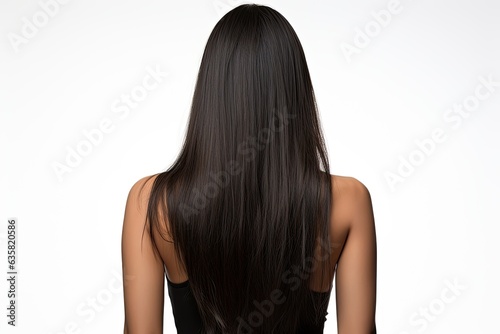 Back view of a woman with long straight hair