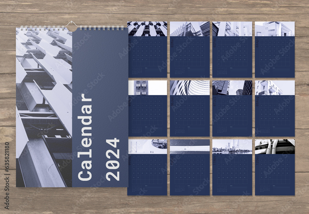 Minimalist 2024 Wall Calendar Layout Stock Template | Adobe Stock