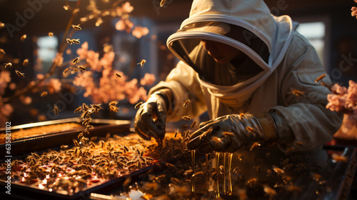 Honey farming and beekeeper. Generative Ai