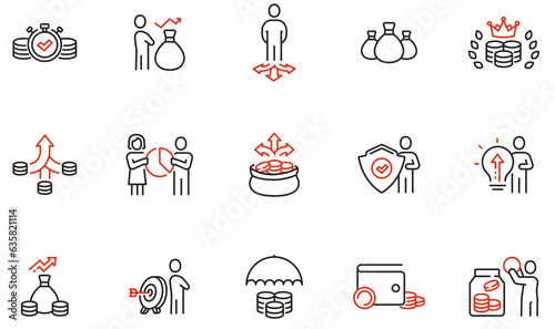 Vector Set of Linear Icons Related to Business investment, Trade Service, Investment Strategy and Finance Management. Mono Line Pictograms and Infographics Design Elements - part 6