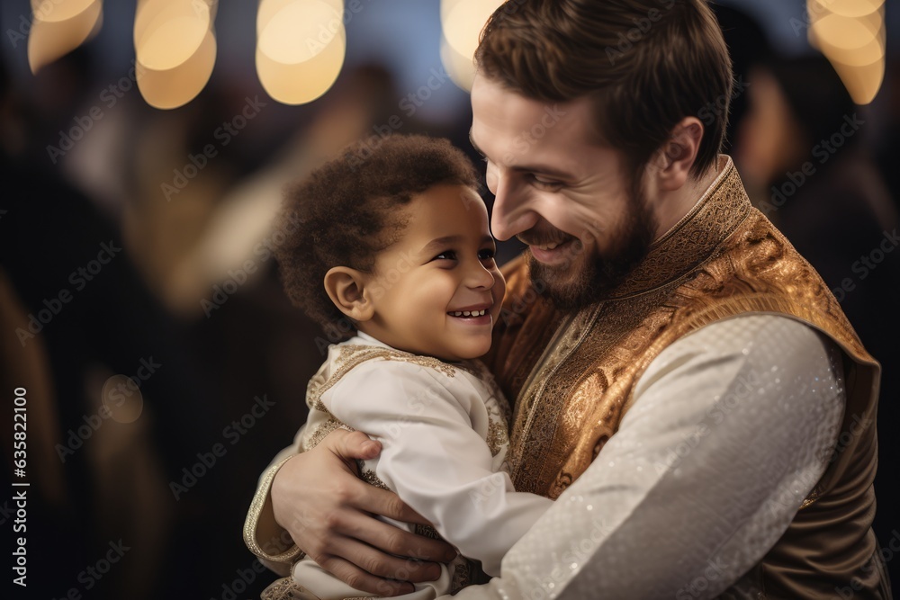 A young boy and an older man are smiling together, sharing a heartwarming moment.. A fictional character Created By Generated AI.