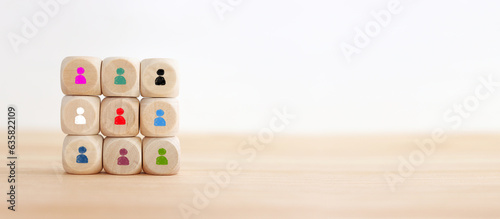 image of wooden cubes with people figures, human resources, leadership and management concept