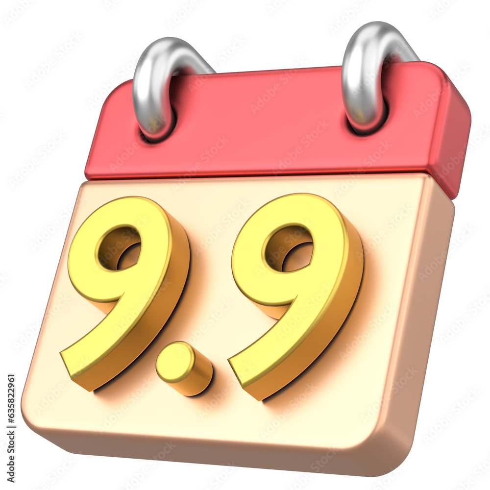 9.9 calendar. September sale. 3D illustration. 9.9 calendar. September sale. 3D illustration.