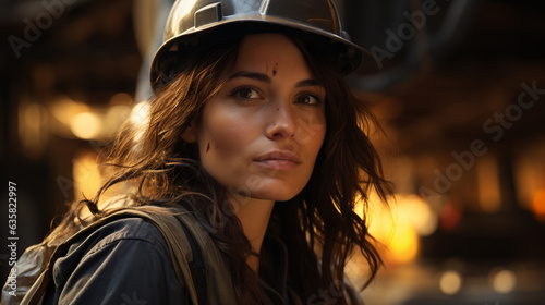 Female worker in construction helmet. Generative Ai © andranik123