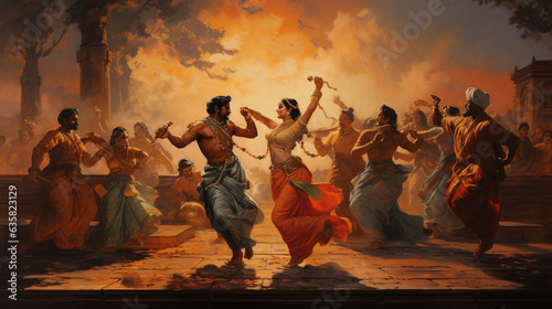 A depiction of traditional dances and performances that pay homage to the legends associated with Naraka Chaturdasi, Diwali, Naraka Chaturdasi Generative AI photo
