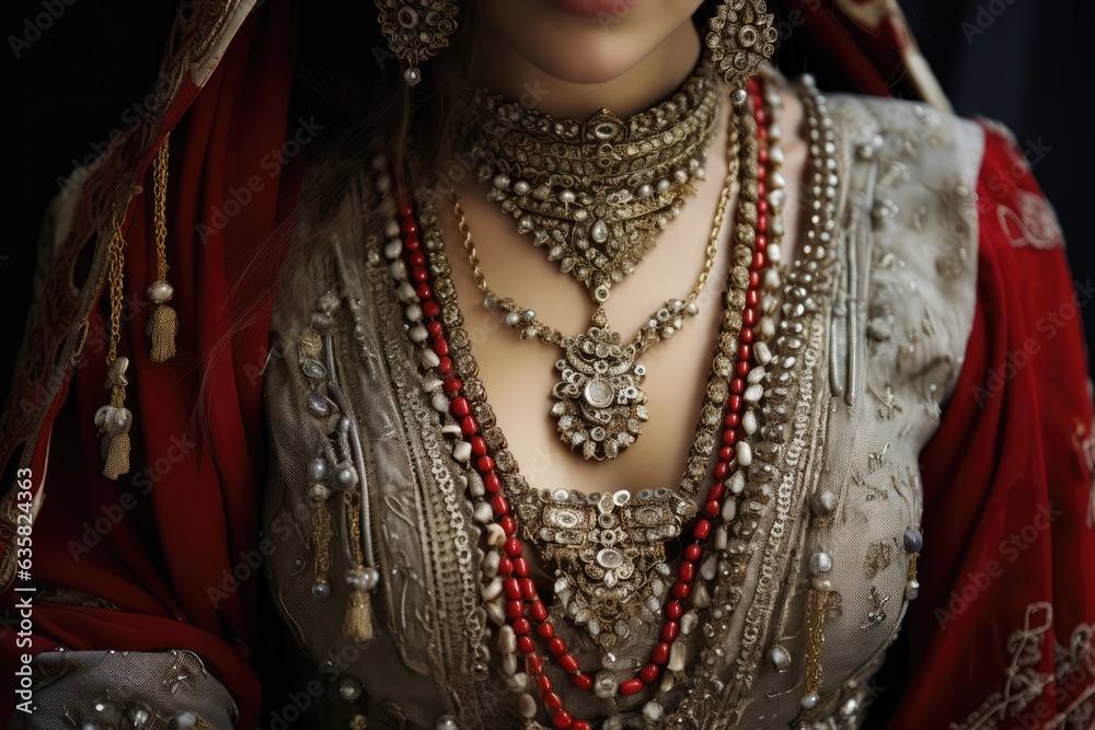 Elegant Indian woman adorned with traditional jewelry. A fictional character Created By Generated AI.