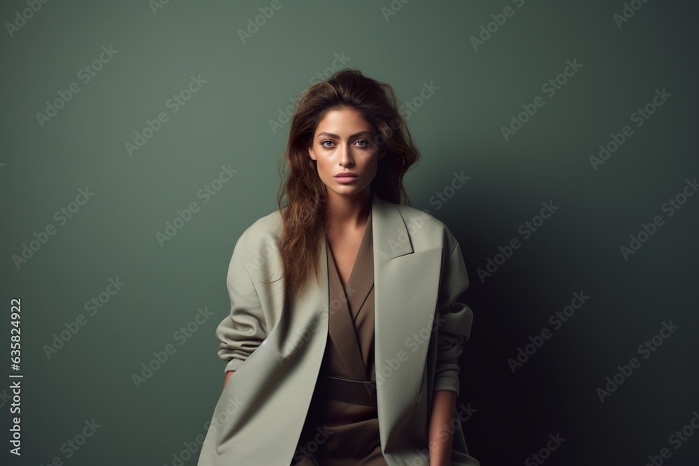 Fashion portrait of a bold and beautiful young female in trendy outfits