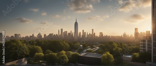 Wallpaper Mural View of a green city quare with dense trees and futuristic skyscrapers in the distance, future megalopolis cityscape idea Torontodigital.ca