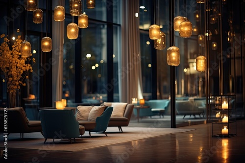 Tableau sur toile Luxury hotel interior with blurred bokeh light, suitable for design