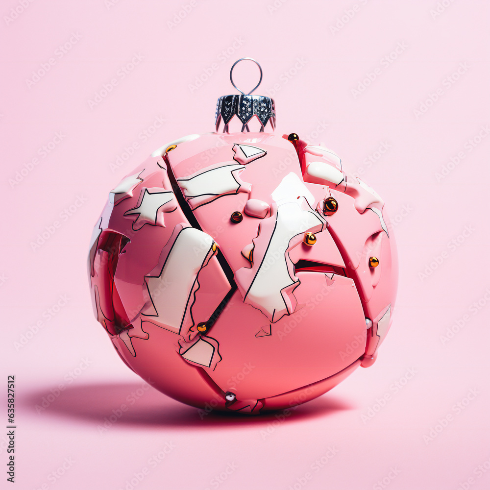 custom made wallpaper toronto digitalBroken Christmas Ball On A Pink Surface NEW YEAR and Xmas concept. AI  Generated, The concept of Christmas, gift giving and new year