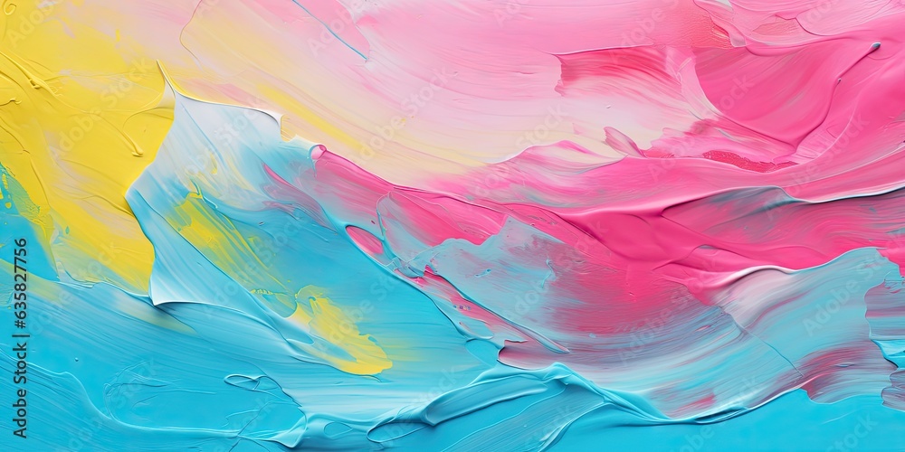 Elegance in Simplicity - Cyan, Yellow, Pink, and White Brush Strokes Flow on Paper - Minimalist Abstract Artistry Backdrop - Colorful Brush Strokes Illustration created with Generative AI Technology