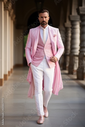 The dapper gentleman in a pink suit. A fictional character Created By Generated AI.