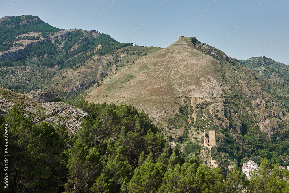 The town of Cazorla with its castle of La Yedra, the one of the Five Corners and its picnic areas with their panoramic views. Jaen. Andalusia. Spain.